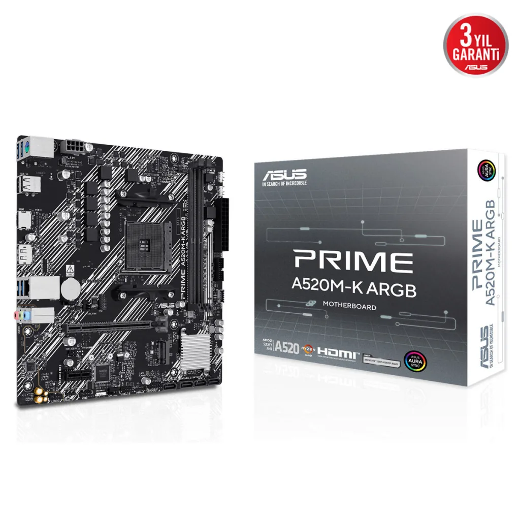 ASUS PRIME A520M-K ARGB, 2xDDR4, 1x M.2, DP, HDMI, AM4 Soket Anakart