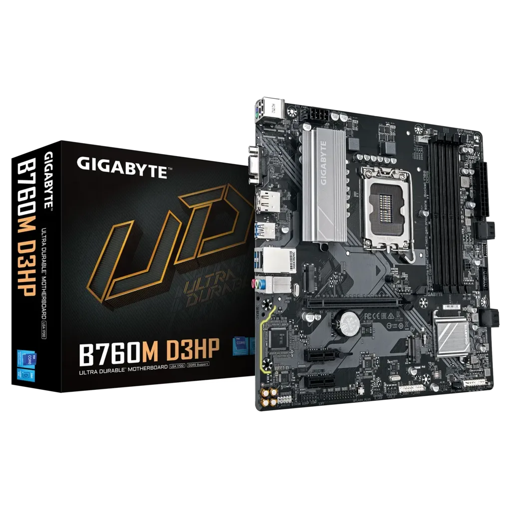 GIGABYTE B760M D3HP DDR5, 4xDDR5, 2xM.2, DP, HDMI, VGA, 12-13.14.Nesil, LGA1700 Soket, Anakart