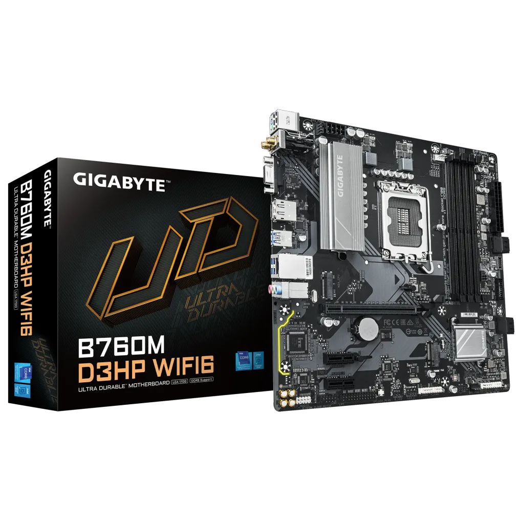 GIGABYTE B760M D3HP WIFI6, 4xDDR5, 2xM.2, DP, HDMI, VGA, Wi-Fi 6E, Bluetooth v5.3, 12-13.14.Nesil, LGA1700 Soket, Anakart