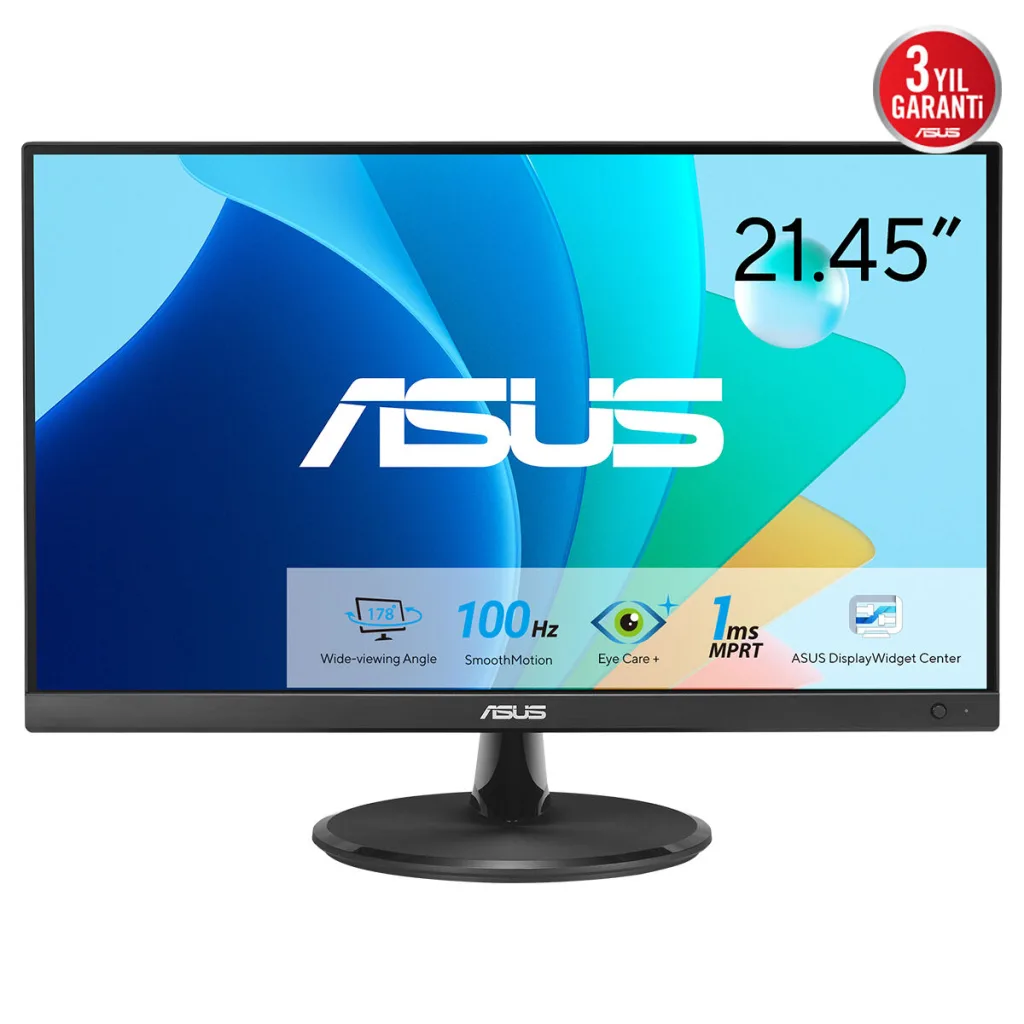 ASUS VP227HF 21,45" 1ms, 100Hz, Full HD, HDMI, VGA, VA LED, Çerçevesiz Tasarım, Düşük Mavi Işık, FreeSync Kurumsal Monit