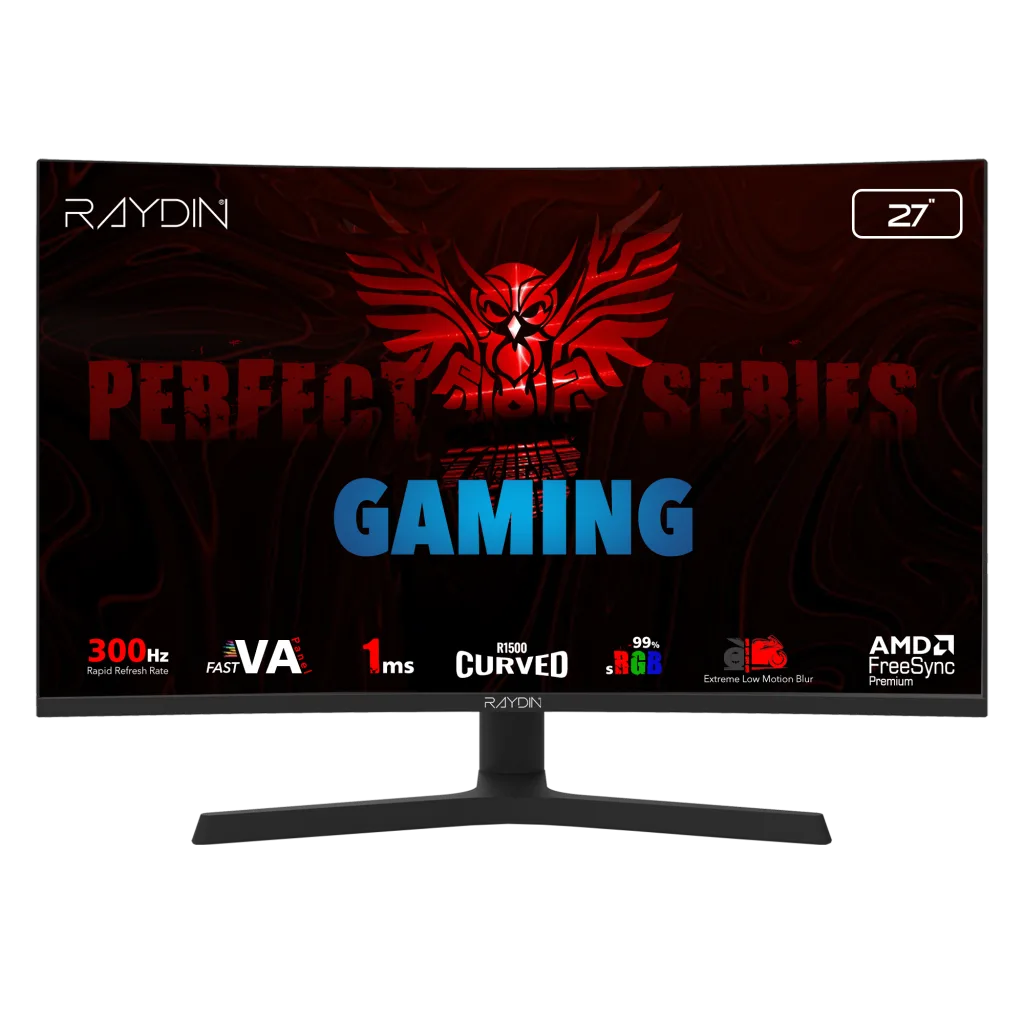 RAYDIN EG27RFA-300HZ, 27", 1ms, 300Hz, Full HD, 350 nits, 2xHDMI, DP, Hoparlör, VA LED, R1500 Curved, Yükseklik Ayarlı Ayak, Frameless, FreeSync Gaming Monitör