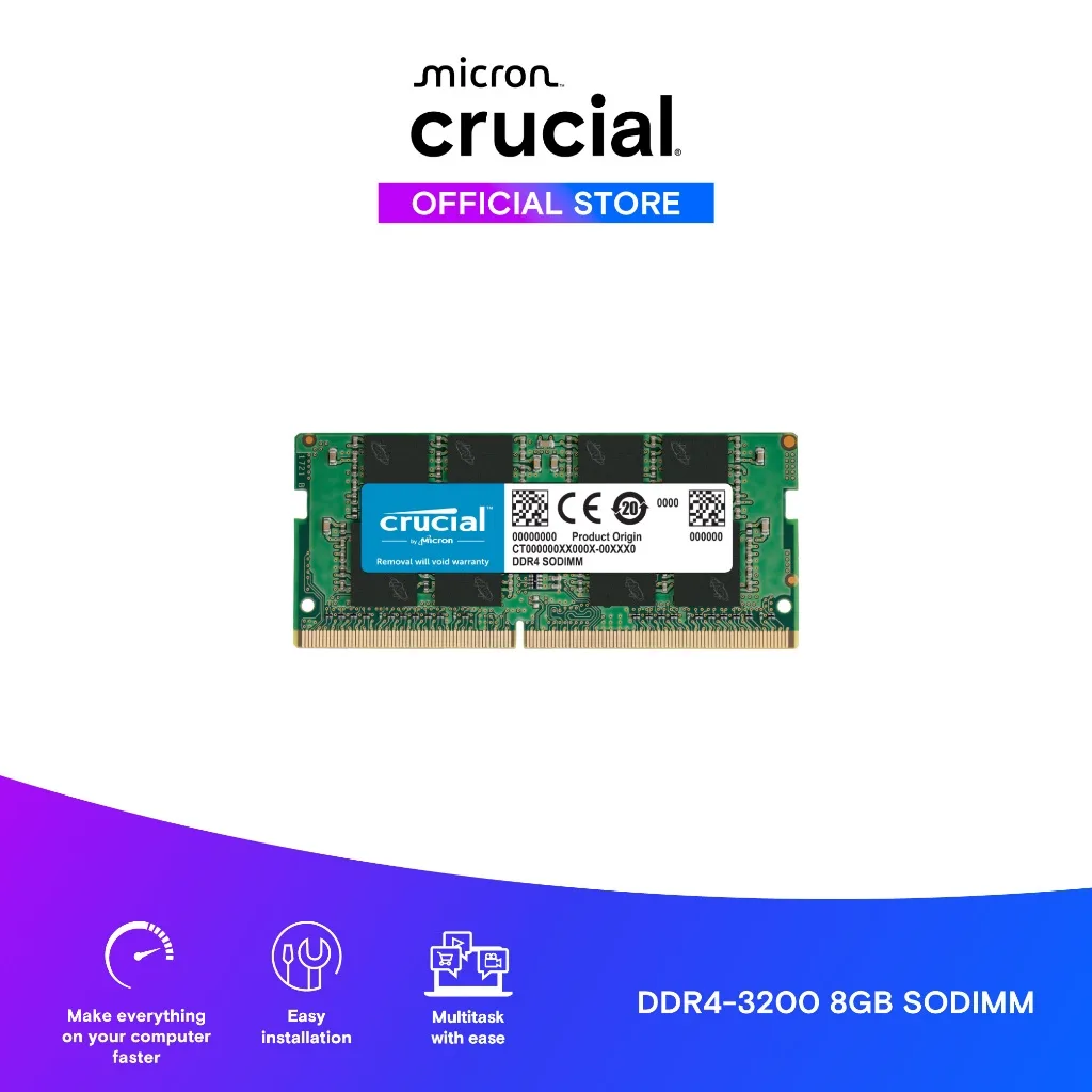 CRUCIAL CT8G4SFRA32A, 8Gb, 3200Mhz, DDR4, CL22, 1.2V, SODIMM, Notebook RAM (By Micron)