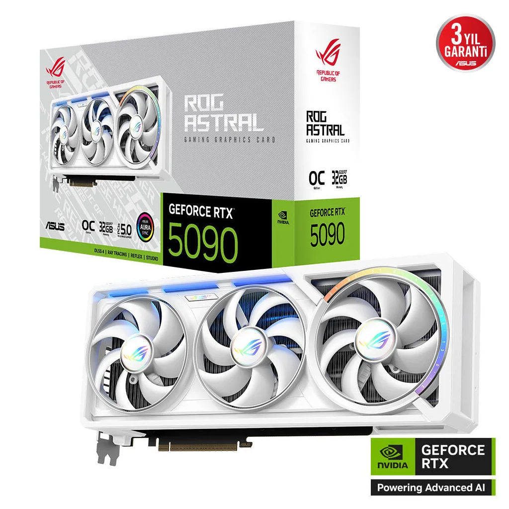 ASUS ROG-ASTRAL-RTX5090-O32G-WHITE, 32Gb, 512Bit, GDDR7, 2xHDMI, 3xDP GAMING Ekran Kartı