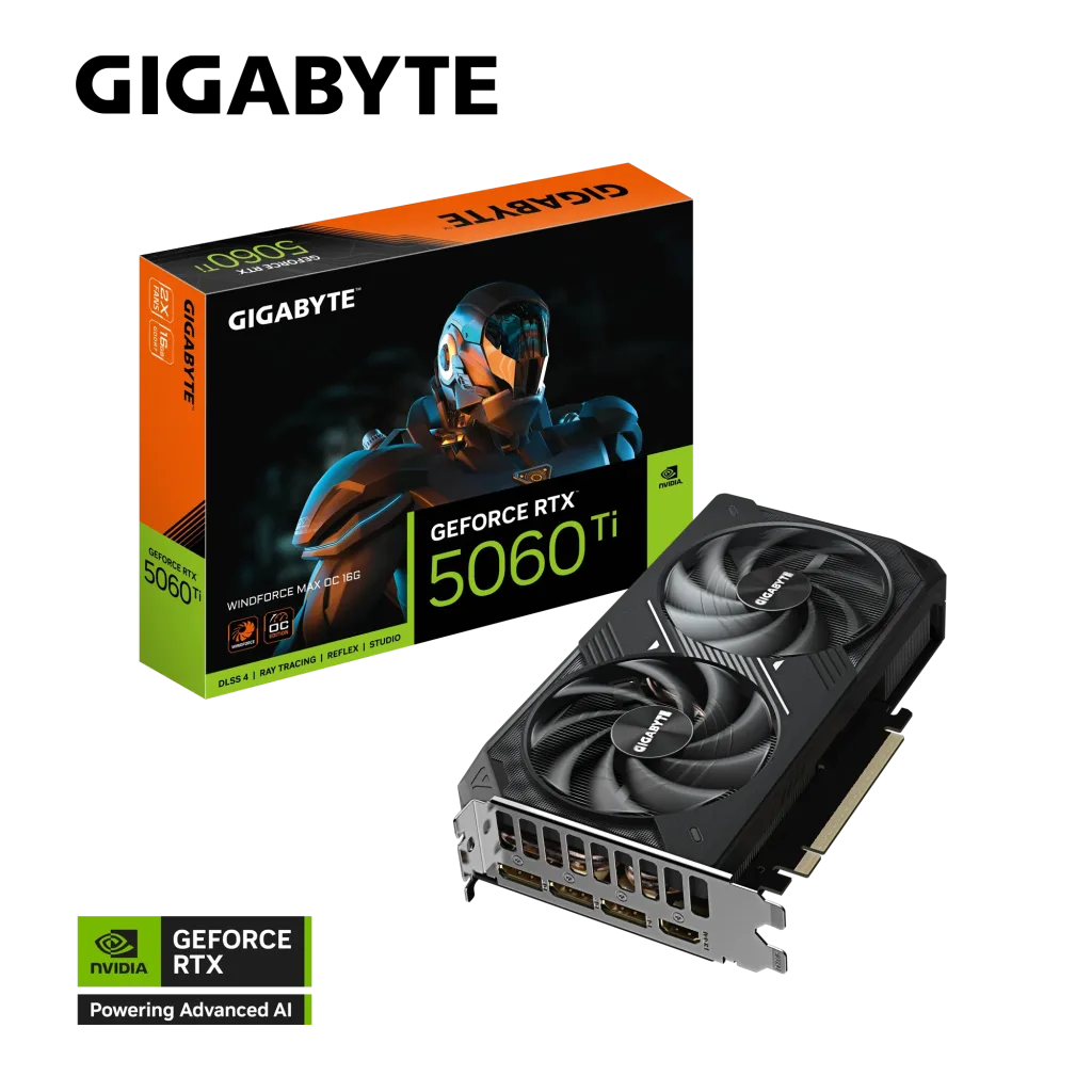 GIGABYTE GV-N506TWF2MAX OC-16GD, RTX5060TI, WINDFORCE MAX OC, 16Gb, GDDR7, 128BIT, 2 Fanlı, 1xHDMI, 3xDP, GAMING Ekran KARTI