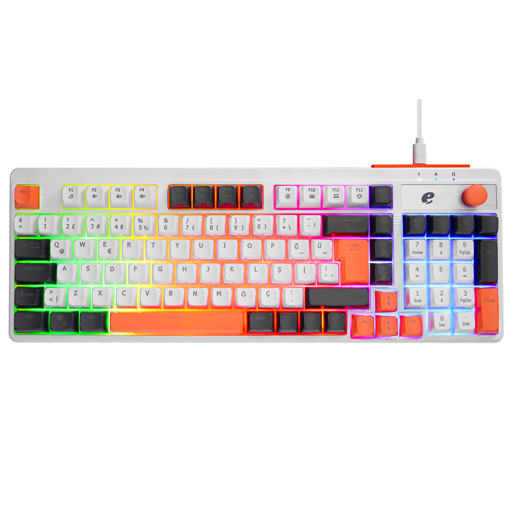 ACER eMachines, EAK860, Beyaz, USB Kablolu, Rainbow Backlight, Membran Renkli Tuşlar, Türkçe Q, 100 Tuşlu, Gaming Klavye