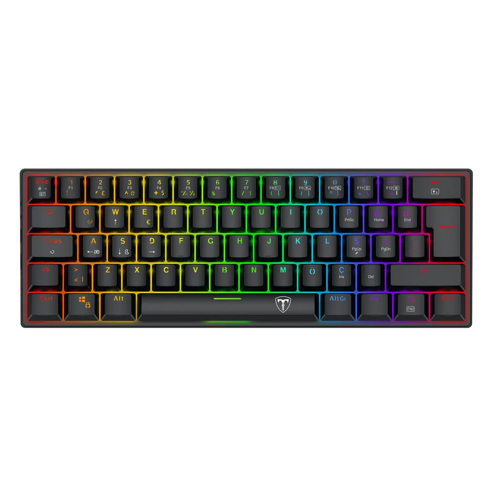 T-DAGGER T-TGK317RGB, VERDE, USB Kablolu, Bluetooth, Türkçe Q, RGB Backlight, Red Mekanik Switch, 61 Tuşlu, Gaming Klavye