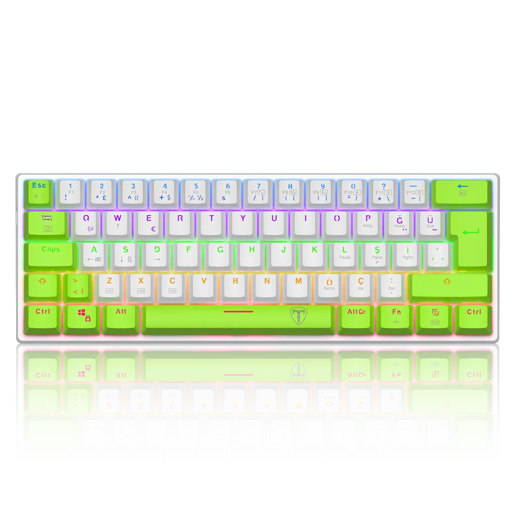 T-DAGGER T-TGK321WG-LIT, ARENA LITE, USB Kablolu, Türkçe Q, Rainbow Backlight, Red Mekanik Switch, 61 Tuşlu, Gaming Klavye (Yeşil Beyaz)