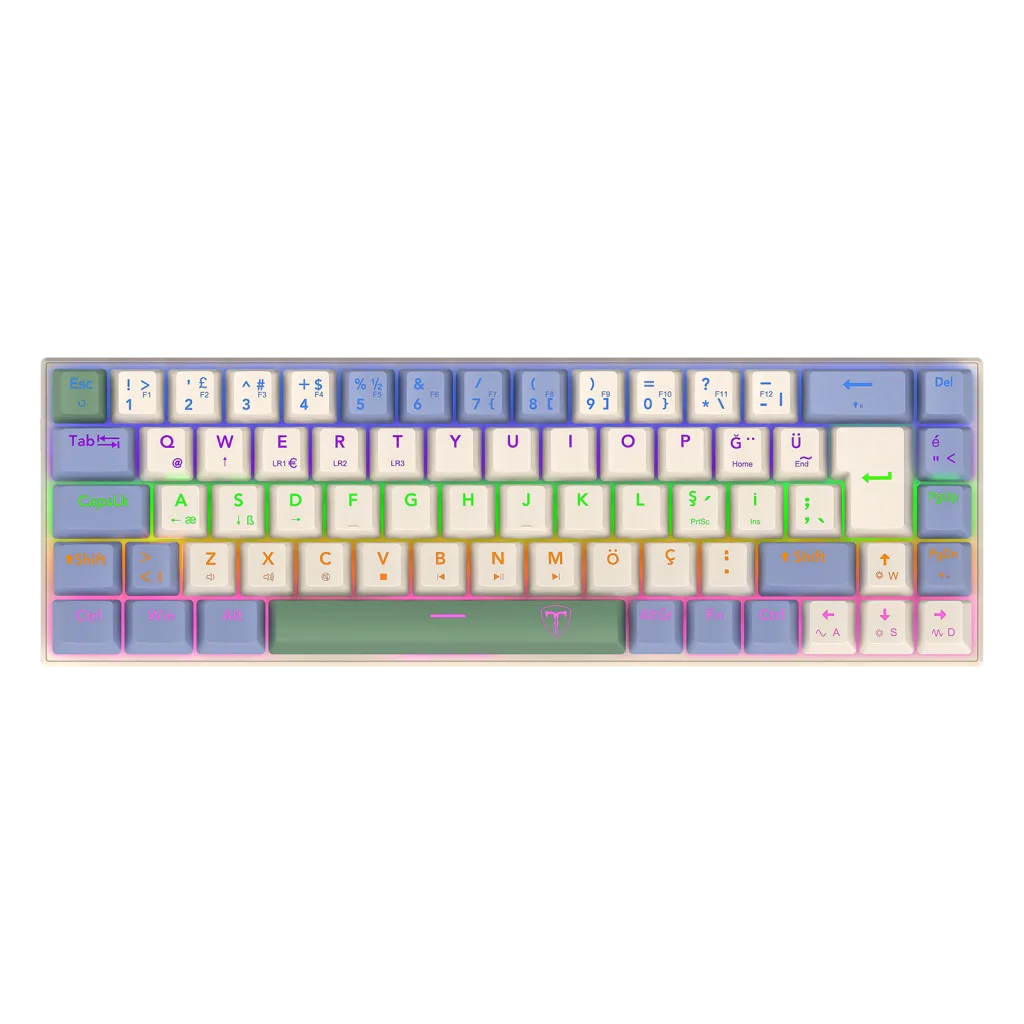 T-DAGGER T-TGK325BCG, VIATOR, USB Kablolu, Türkçe Q, Rainbow Backlight, Red Mekanik Switch, 68 Tuşlu, Gaming Klavye