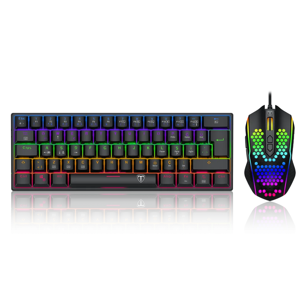 T-DAGGER T-TGS008-LIT, MAIN FORCE LITE, USB Kablolu, Türkçe Q, Rainbow Backlight, Red Mekanik Switch, 68 Tuşlu, Gaming Klavye ve RGB, 10.000DPI, Kablolu Mouse Set