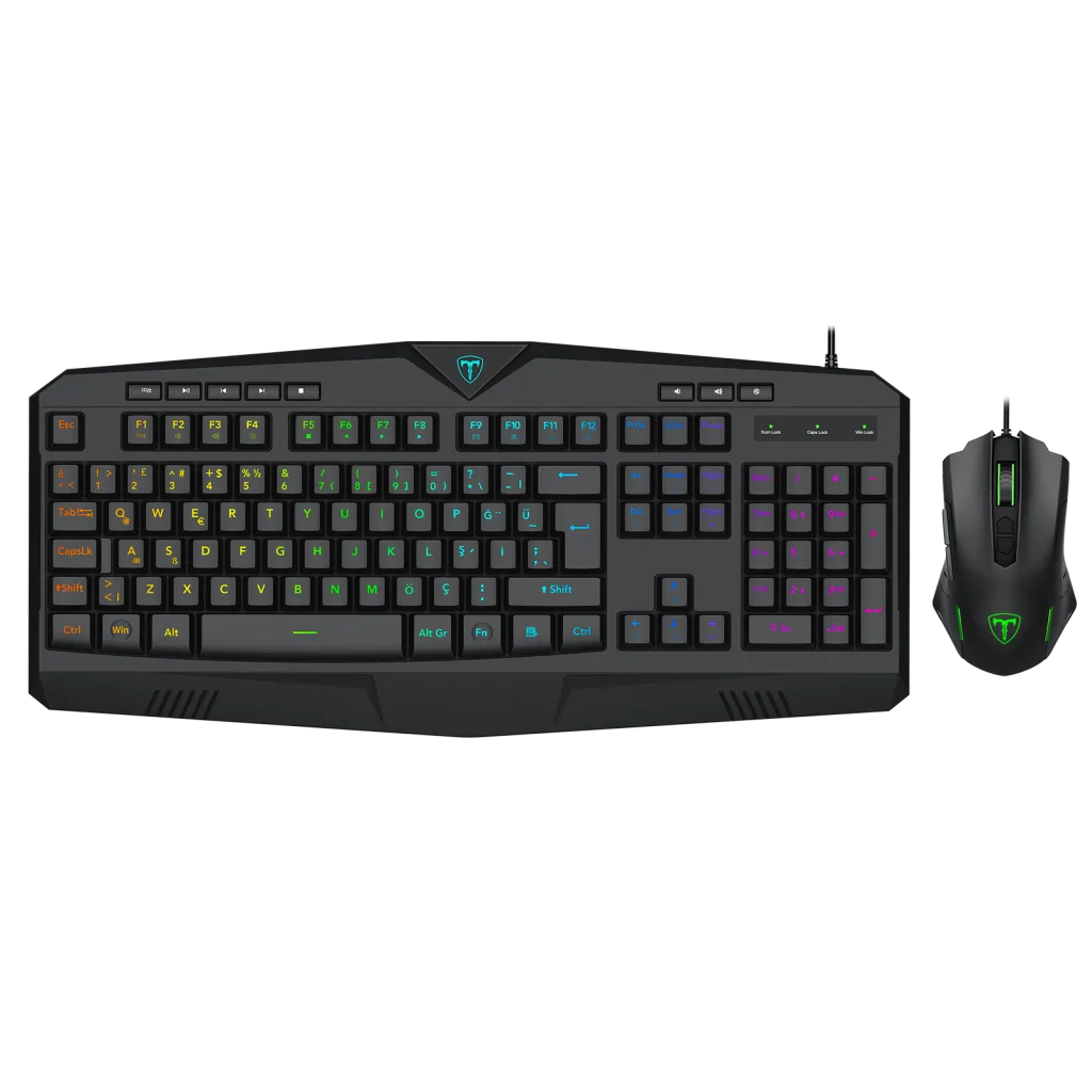 T-DAGGER TS010, 2 IN 1 COMBO, USB Kablolu, Türkçe Q, RGB Backlight, Membran Tuşlar, Multimedya Gaming Klavye ve 7.200DPI, Kablolu Mouse Set