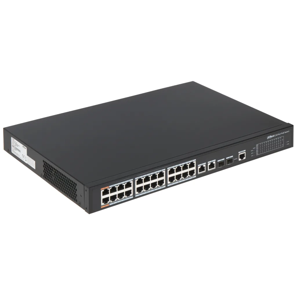 DAHUA PFS4226-24ET-360-V3, 24 Port, MegaBit, PoE 360W, 2 Port GigaBit Uplink, 2 Port GigaBit Combo SFP, Yönetilebilir, R