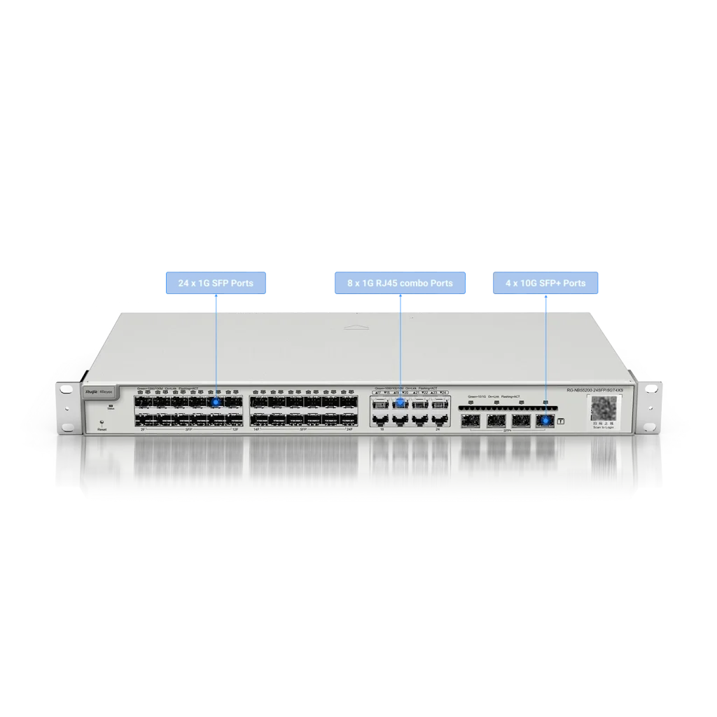 RUIJIE REYEE RG-NBS5200-24SFP/8GT4XS 24 Port 1G SFP, 8x1000 Mbit Combo, 4X10G SFP L2 Yönetilebilir Switch