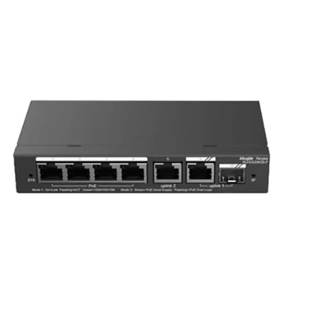 RUIJIE REYEE RG-ES206GS-P 6Port GigaBit ,4X PoE 54W, 1 Port Gİgabit Uplink, 1 Gİgabit Combo, Colud Yönetilebilir Switch Metal Kasa