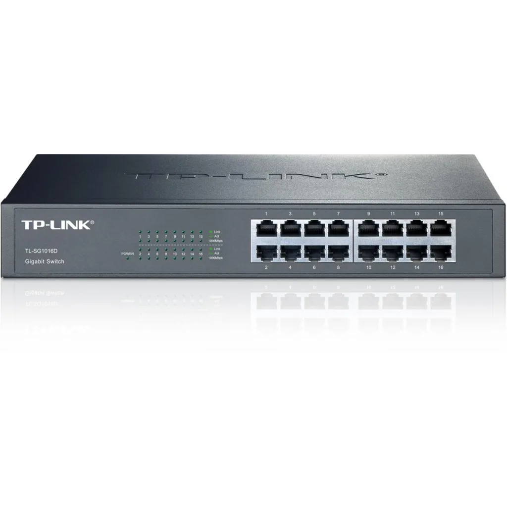 TP-LINK TL-SG1016D, 16 Port, GigaBit, Yönetilemez, Metal Kasa, Rackmount Switch