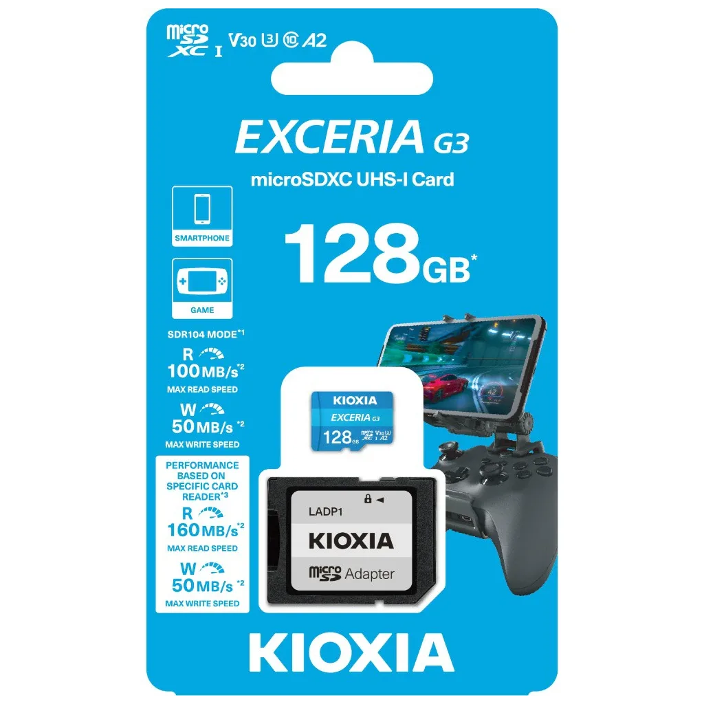KIOXIA 128GB ExceriaG3, LMEX3L128GG2, A2 V30 4K, CL10, 160Mb/s, MicroSD Kart Bellek (SD Adaptörlü)