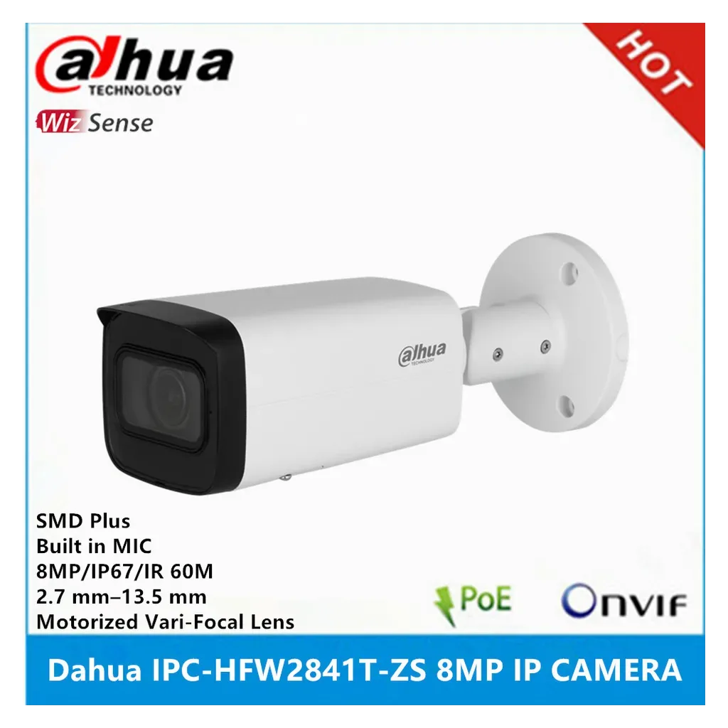 DAHUA IPC-HFW2841T-ZAS-27135, 8Mpix, 2,7-13,5mm Motorize Lens, H265+, 80Mt Gece Görüşü, Dahili Mikrofon, Starlight, IP67