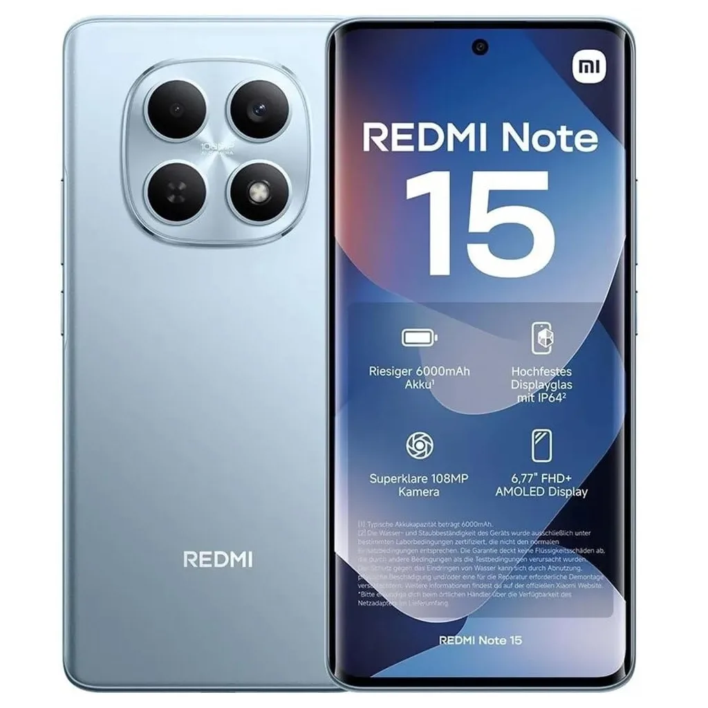 XIAOMI Redmi Note 15, Glacier Blue, 256GB, 8Gb Ram, 8 Çekirdek, 6,77inc Ekran, 20Mpix Ön, 108Mpix Arka Kamera, Türkiye Garantili, Cep Telefonu