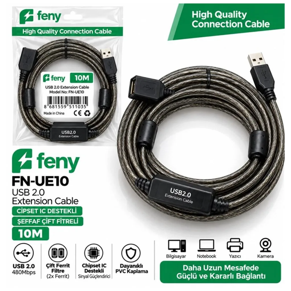 FENY FN-UE10, Güçlendirilmiş USB Uzatma Kablosu 10 Metre