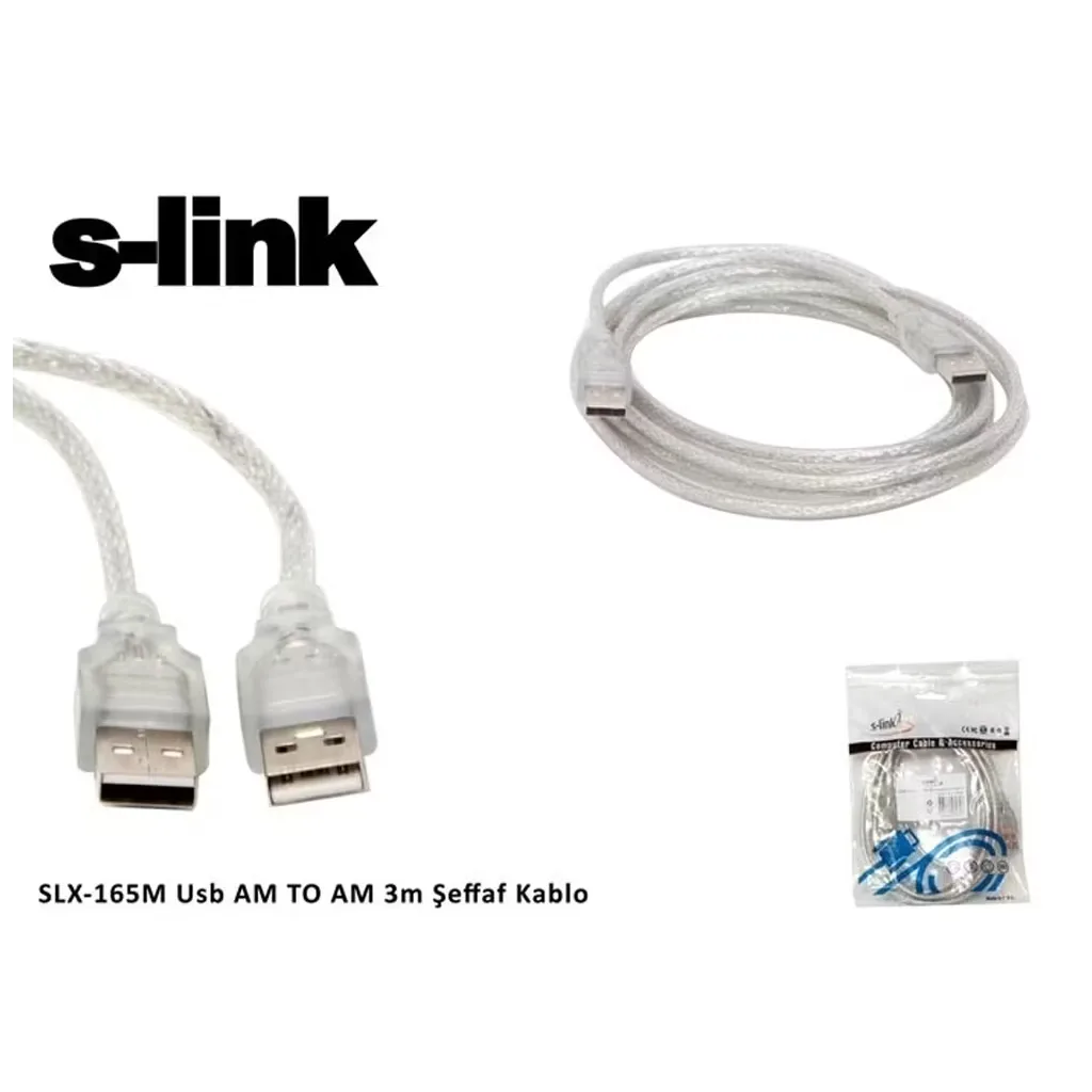 S-LINK SL-165M, İki Ucu Erkek M/M USB Kablosu, USB To USB 2.0 KABLO, 3mt