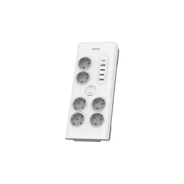 PHILIPS SPN7060WA/62, 6 Soket, Akım Korumalı Priz, 900 Joules, 2Mt Kablo, 1xUsb-C 15W Şarj, 4xUsb-A 20W, (Beyaz)