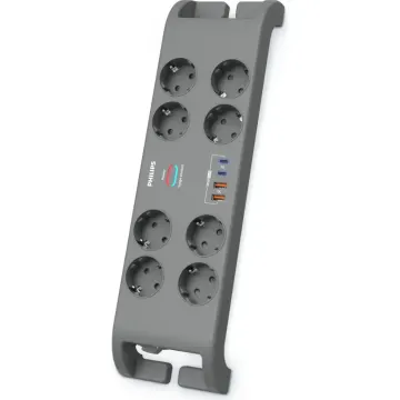 PHILIPS SPN8180GA/62, 8 Soket, Akım Korumalı Priz, 2400 Joules, 2Mt Kablo, 2xUsb-C PD 20W Hızlı Şarj, 2xUsb-A QC 18W, (Gri)
