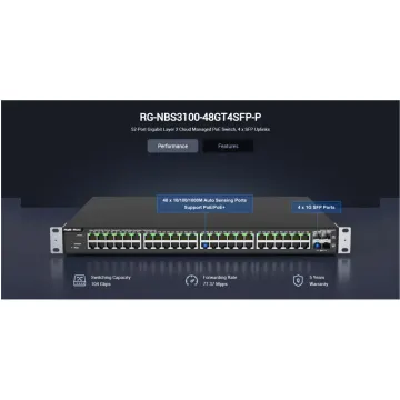 RUIJIE REYEE RG-NBS3100-48GT4SFP-P 48 Port GigaBit PoE, 370W, 4Port SFP, L2 Yönetilebilir Switch Metal Kasa