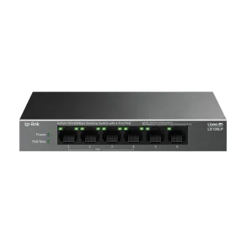 TP-LINK LS106LP, Green Tech, 6 Port, MegaBit, 4 Port PoE 41W, Metal Kasa, Yönetilemez, Masaüstü Switch
