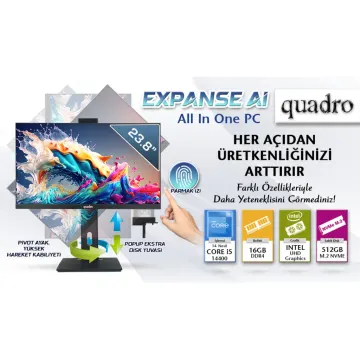 QUADRO EXPANSE AI B424 14165, i5-14400, 23,8" FHD Ekran, 16Gb Ram, 512Gb SSD, Pivot, Paylaşımlı VGA, Free Dos All In One PC