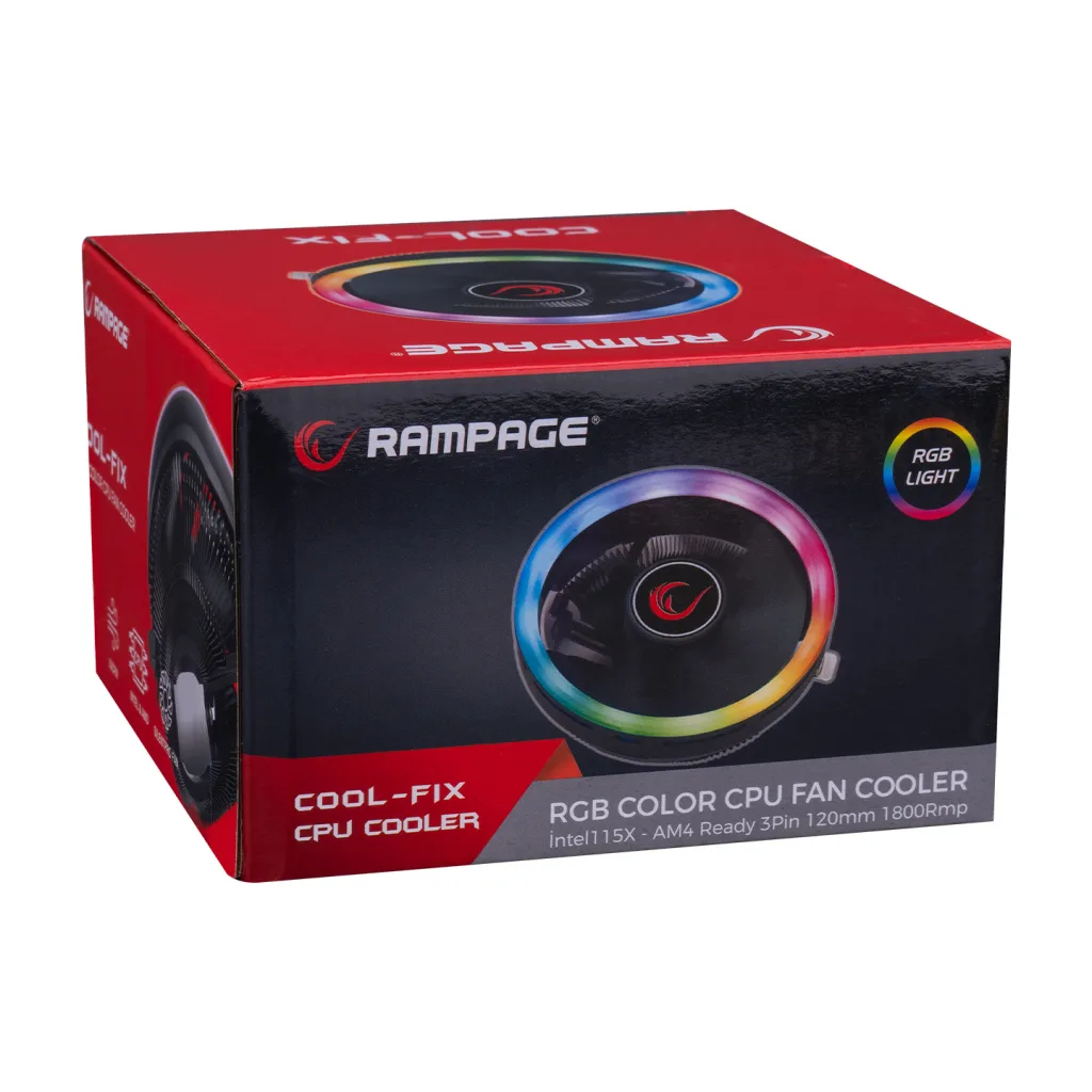 RAMPAGE COOL-FIX, RM-C01, 12cm, 1800RPM, RGB CPU Hava Soğutma (AMD AM4 ve INTEL Tüm İşlemcilere Uyumlu)