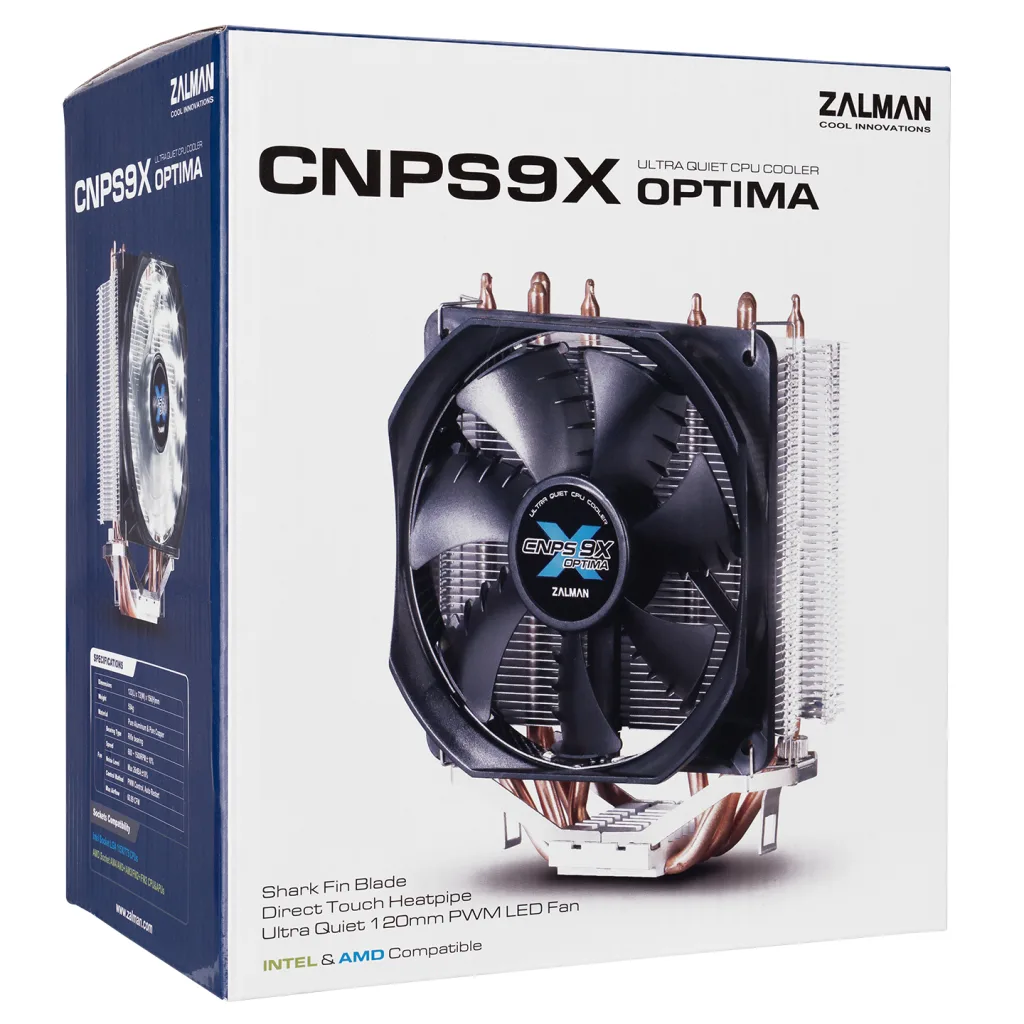 ZALMAN CNPS9X OPTIMA, 12cm Fan, CPU Kule Tipi Hava Soğutma, Beyaz Led, 4 adet Bakır Isı Borusu (AMD ve INTEL Tüm işlemci