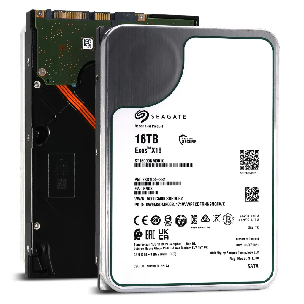 SEAGATE EXOS X16, ST16000NM001G, 3.5", 16TB, 256Mb, 7200 Rpm, 7/24 Enterprise, DATA CENTER-GÜVENLİK-NAS-SERVER, HDD