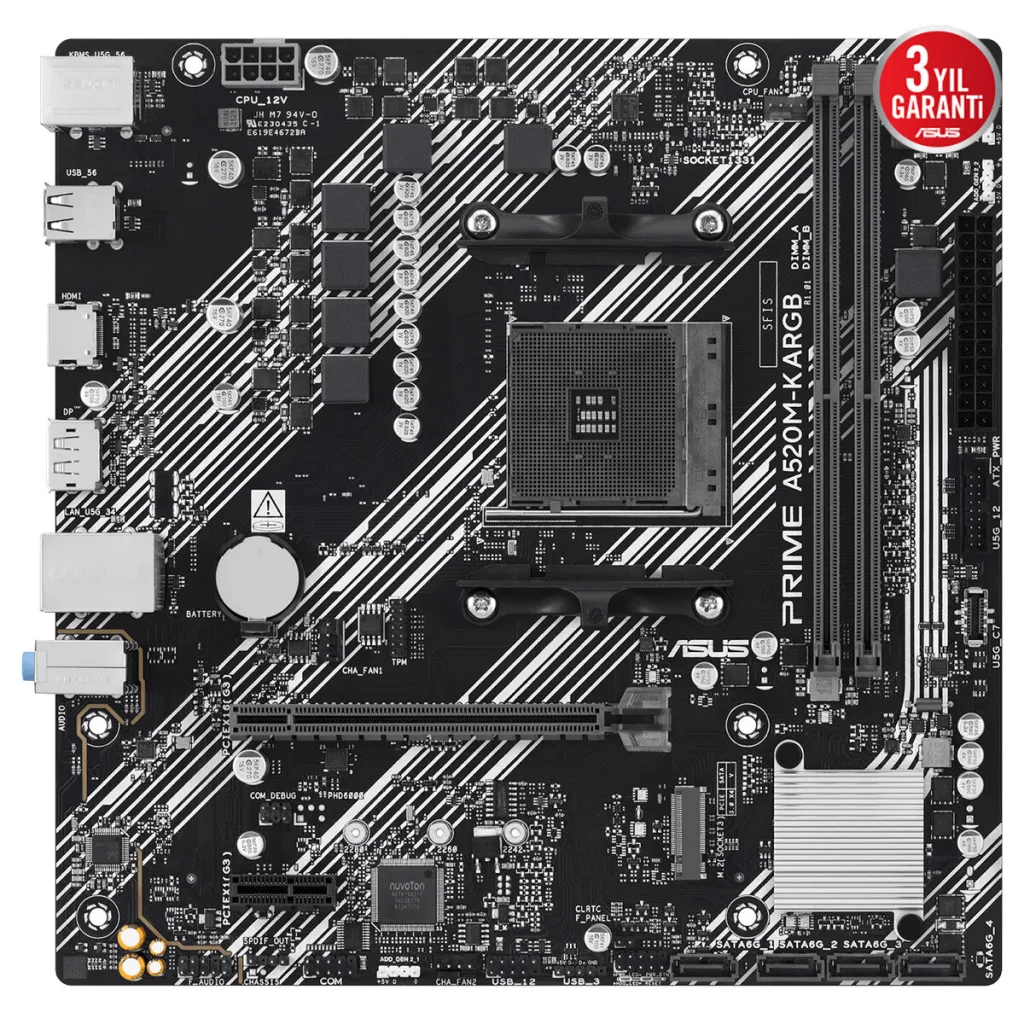 ASUS PRIME A520M-K ARGB, 2xDDR4, 1x M.2, DP, HDMI, AM4 Soket Anakart