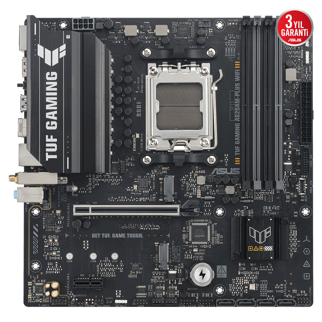 ASUS TUF GAMING A620AM-PLUS WIFI, 4xDDR5, 2x M.2, HDMI, 2xDP, Wi-Fi 6, Bluetooth v5.3, AM5 Soket GAMING Anakart