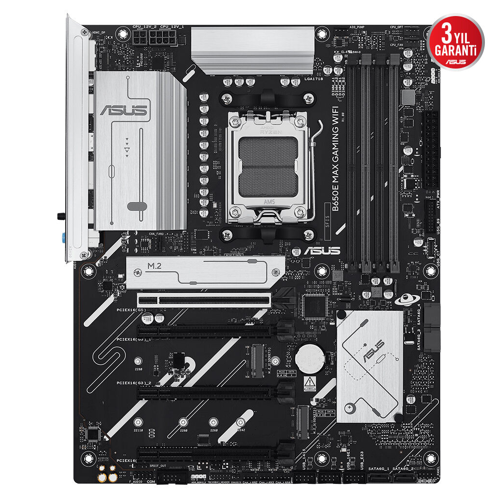 ASUS B650E MAX GAMING WIFI, 4xDDR5, 3xM.2, DP, HDMI, Type-C, Wi-Fi 6E, Bluetooth v5.3, AM5 Soket Gaming Anakart