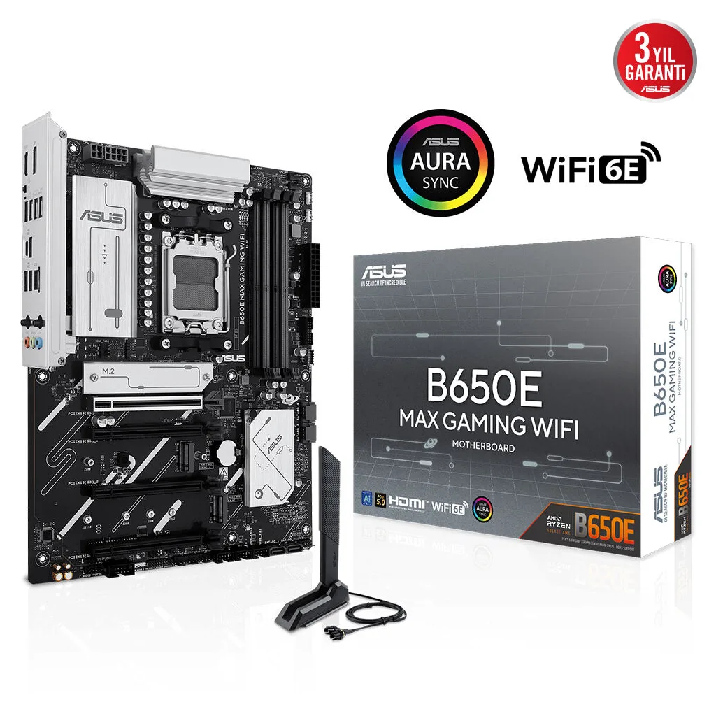 ASUS B650E MAX GAMING WIFI, 4xDDR5, 3xM.2, DP, HDMI, Type-C, Wi-Fi 6E, Bluetooth v5.3, AM5 Soket Gaming Anakart