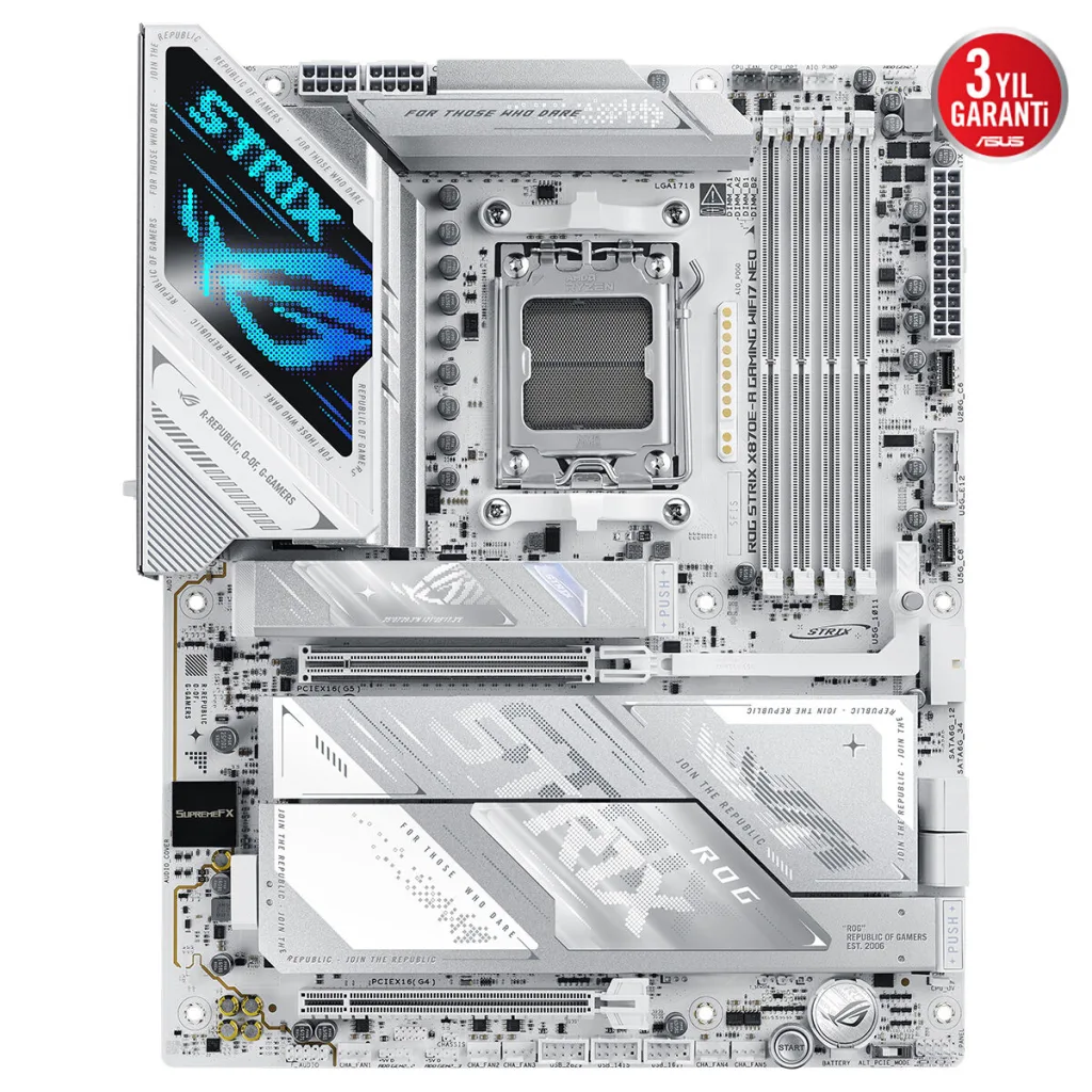 ASUS ROG STRIX X870E-A GAMING WIFI7 NEO, 4xDDR5, 4xM.2, HDMI, DP, Type-C, PCIe 5.0, 2xWi-Fi 7, Bluetooth v5.4, AM5 Soket GAMING Anakart