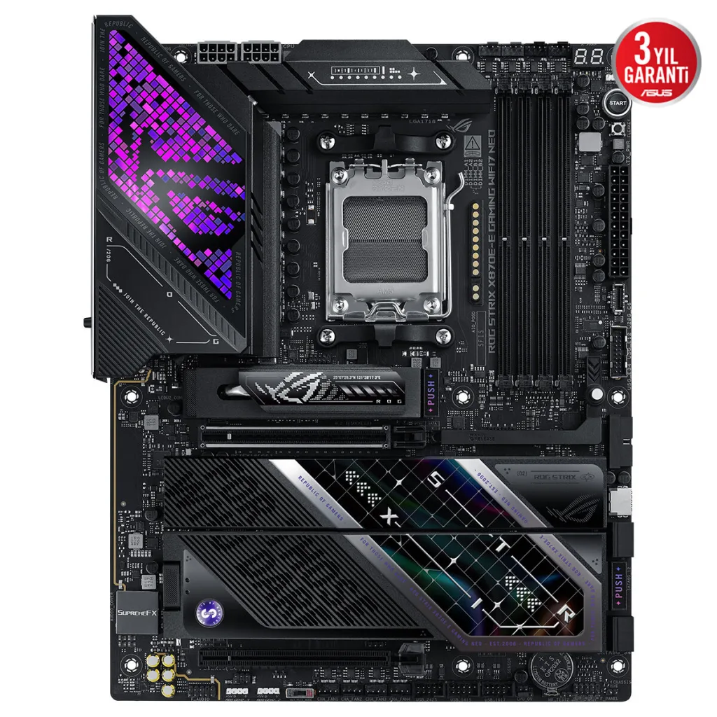 ASUS ROG STRIX X870E-E GAMING WIFI7 NEO, 4xDDR5, 5xM.2, HDMI, DP, Type-C, PCIe 5.0, 2xWi-Fi 7, Bluetooth v5.4, AM5 Soket GAMING Anakart
