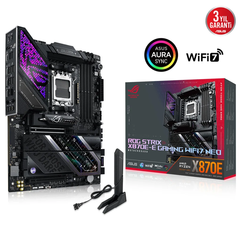 ASUS ROG STRIX X870E-E GAMING WIFI7 NEO, 4xDDR5, 5xM.2, HDMI, DP, Type-C, PCIe 5.0, 2xWi-Fi 7, Bluetooth v5.4, AM5 Soket GAMING Anakart