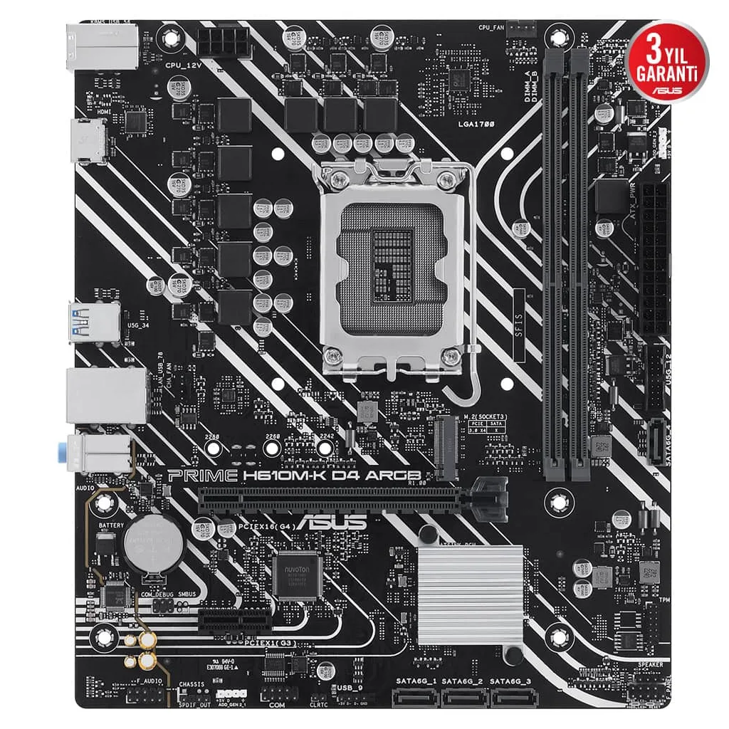 ASUS PRIME H610M-K D4 ARGB, 2xDDR4, M.2, HDMI, 12-13.14.Nesil, LGA1700 Soket, Anakart