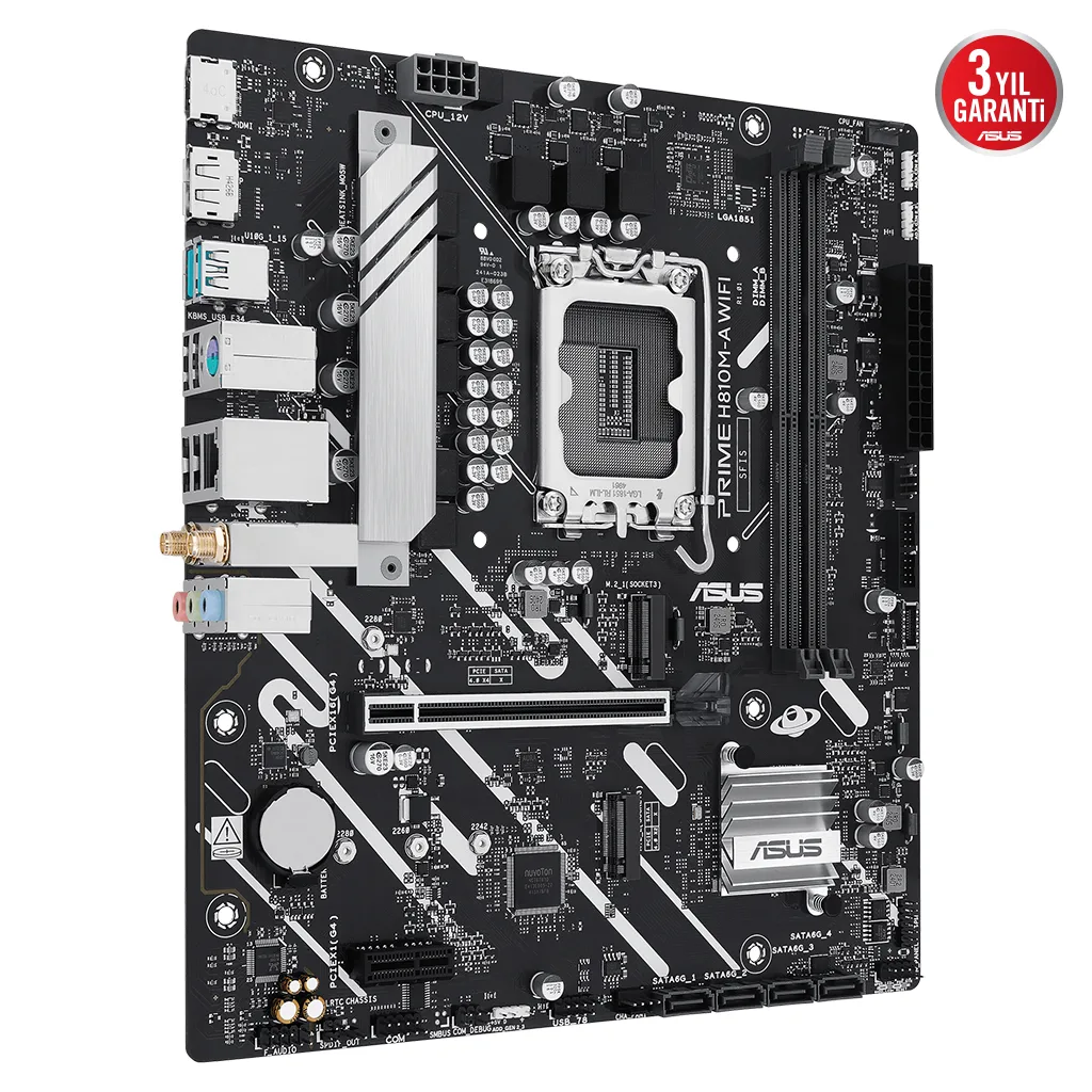 ASUS PRIME H810M-A WIFI, 2xDDR5, 2x M.2, HDMI, DP, Wi-Fi 6, Bluetooth 5.3, Intel Core Ultra CPU(Seri 2), LGA1851 Soket,