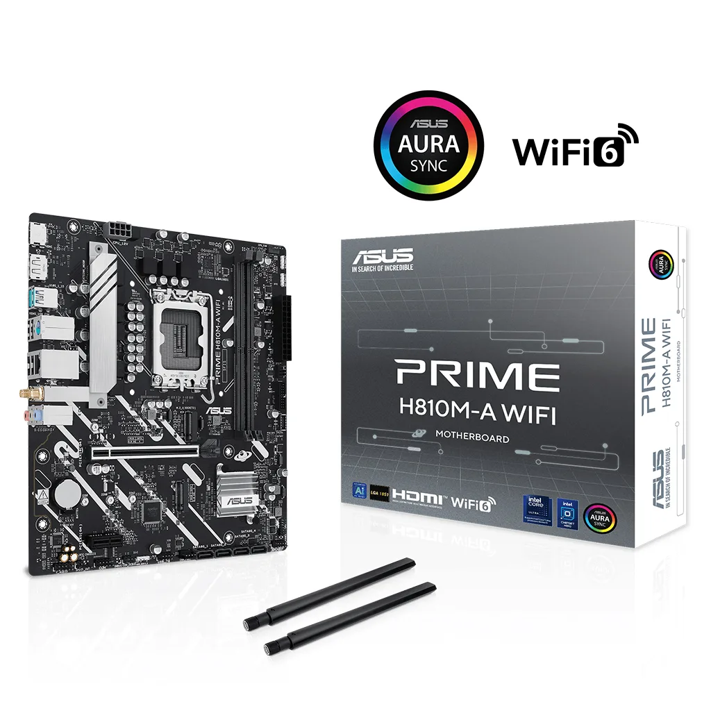 ASUS PRIME H810M-A WIFI, 2xDDR5, 2x M.2, HDMI, DP, Wi-Fi 6, Bluetooth 5.3, Intel Core Ultra CPU(Seri 2), LGA1851 Soket,
