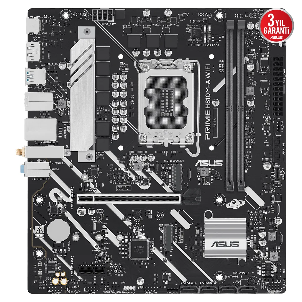 ASUS PRIME H810M-A WIFI, 2xDDR5, 2x M.2, HDMI, DP, Wi-Fi 6, Bluetooth 5.3, Intel Core Ultra CPU(Seri 2), LGA1851 Soket,