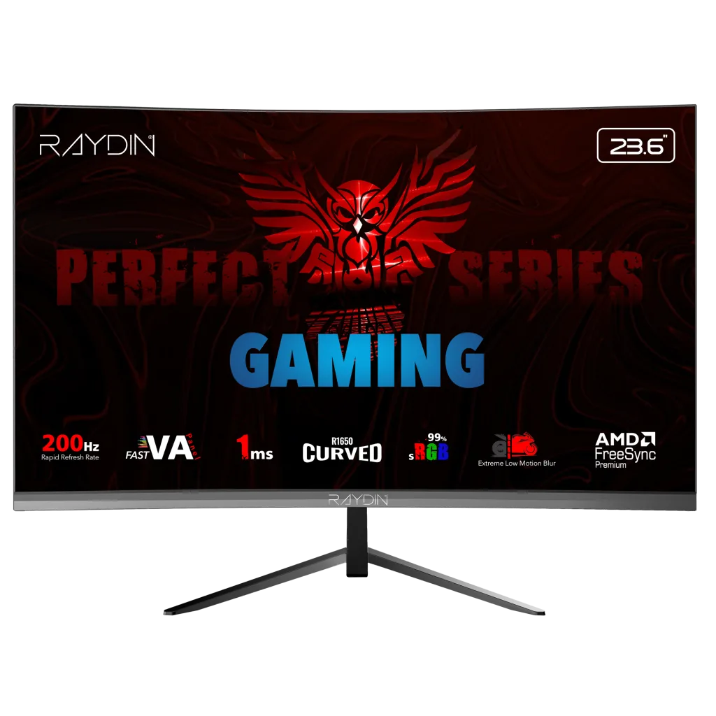 RAYDIN MM24RFA-200HZ, 23.6", 1ms, 200Hz, Full HD, 300 nits, HDMI, DP, Hoparlör, VA LED, R1650 Curved, Frameless, FreeSyn