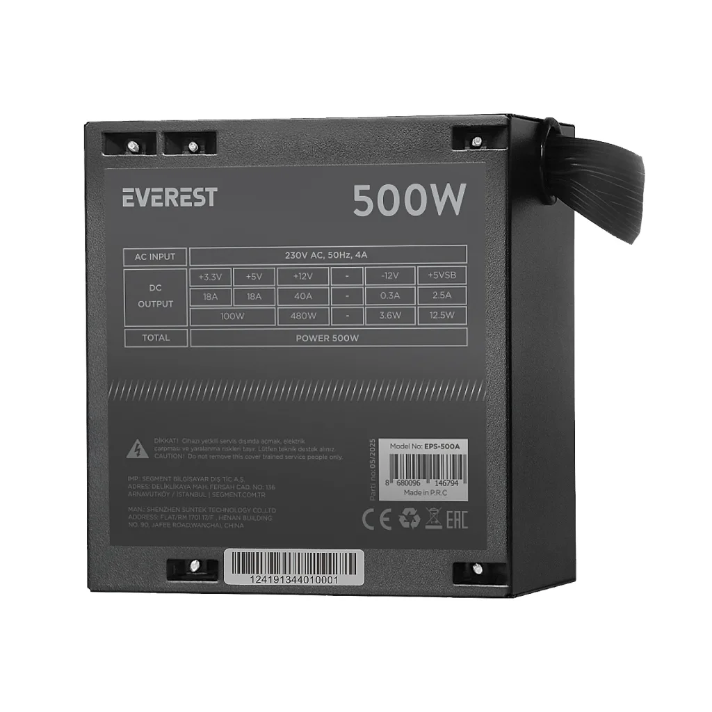 EVEREST EPS-500A, 500W, 12cm Fan, ATX, GAMING Power Supply (PSU) Bulk