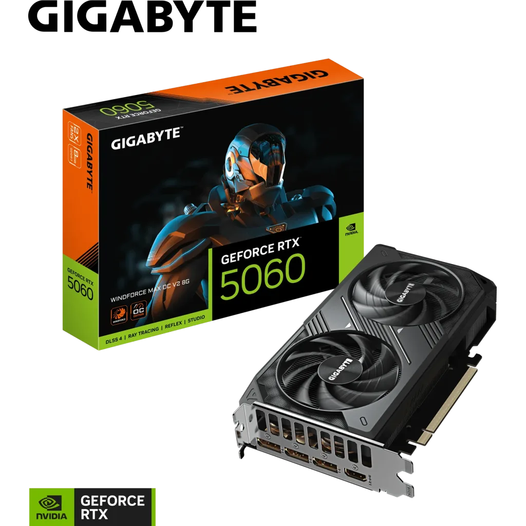 GIGABYTE GV-N5060WF2MAX OCV2-8GD, RTX5060, WINDFORCE MAX OCV2, 8Gb, GDDR7, 128BIT, 2 Fanlı, 1xHDMI, 3xDP, GAMING Ekran K