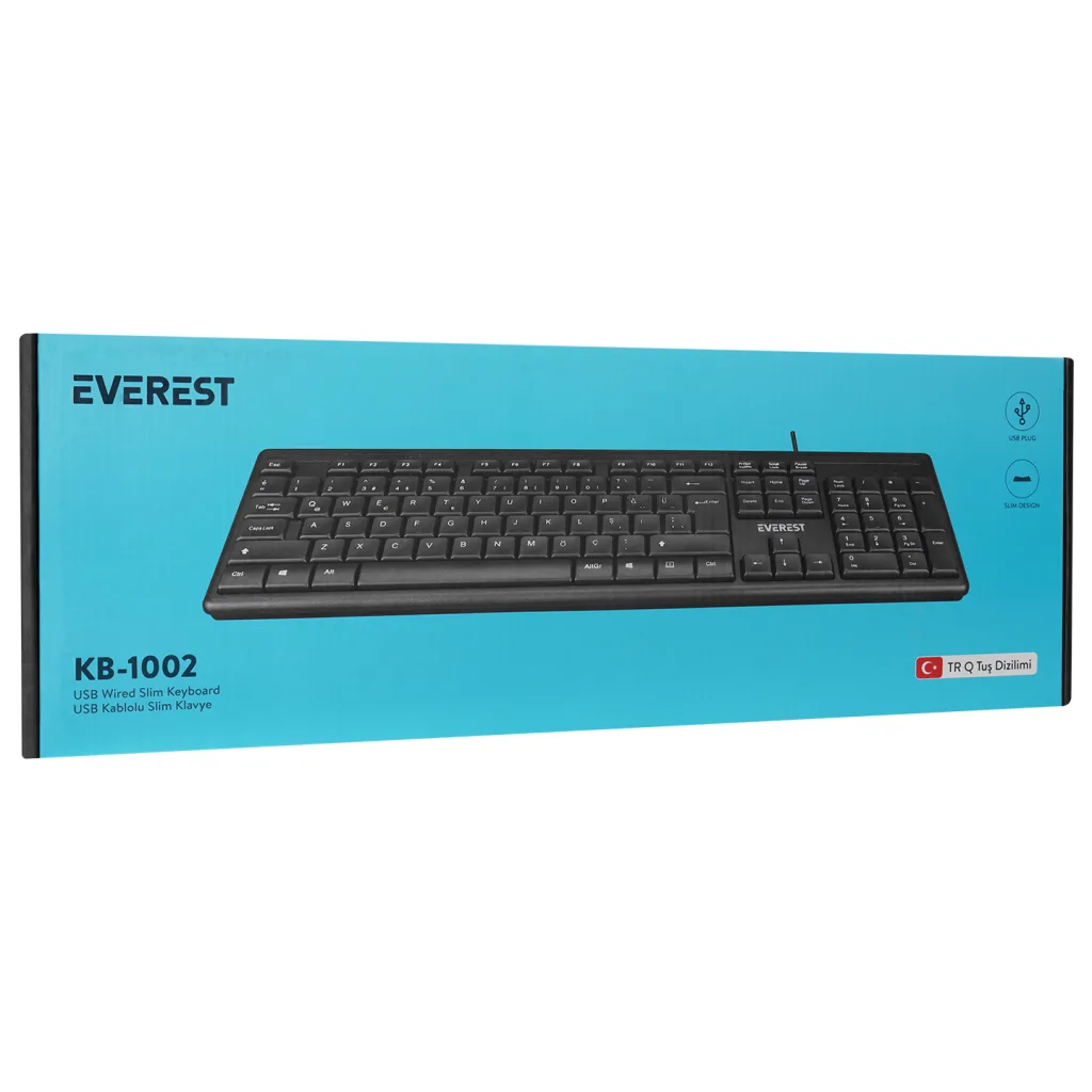 EVEREST KB-1002, USB Kablolu, Türkçe Q, Standart Klavye (Siyah)