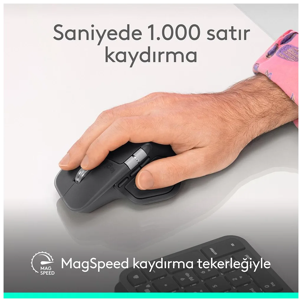 LOGITECH 910-007562, MX MASTER 4, Siyah, Bluetooth, 8000dpi, Lazer, 8 Tuşlu, USB-C den şarj edilebilir, Mouse