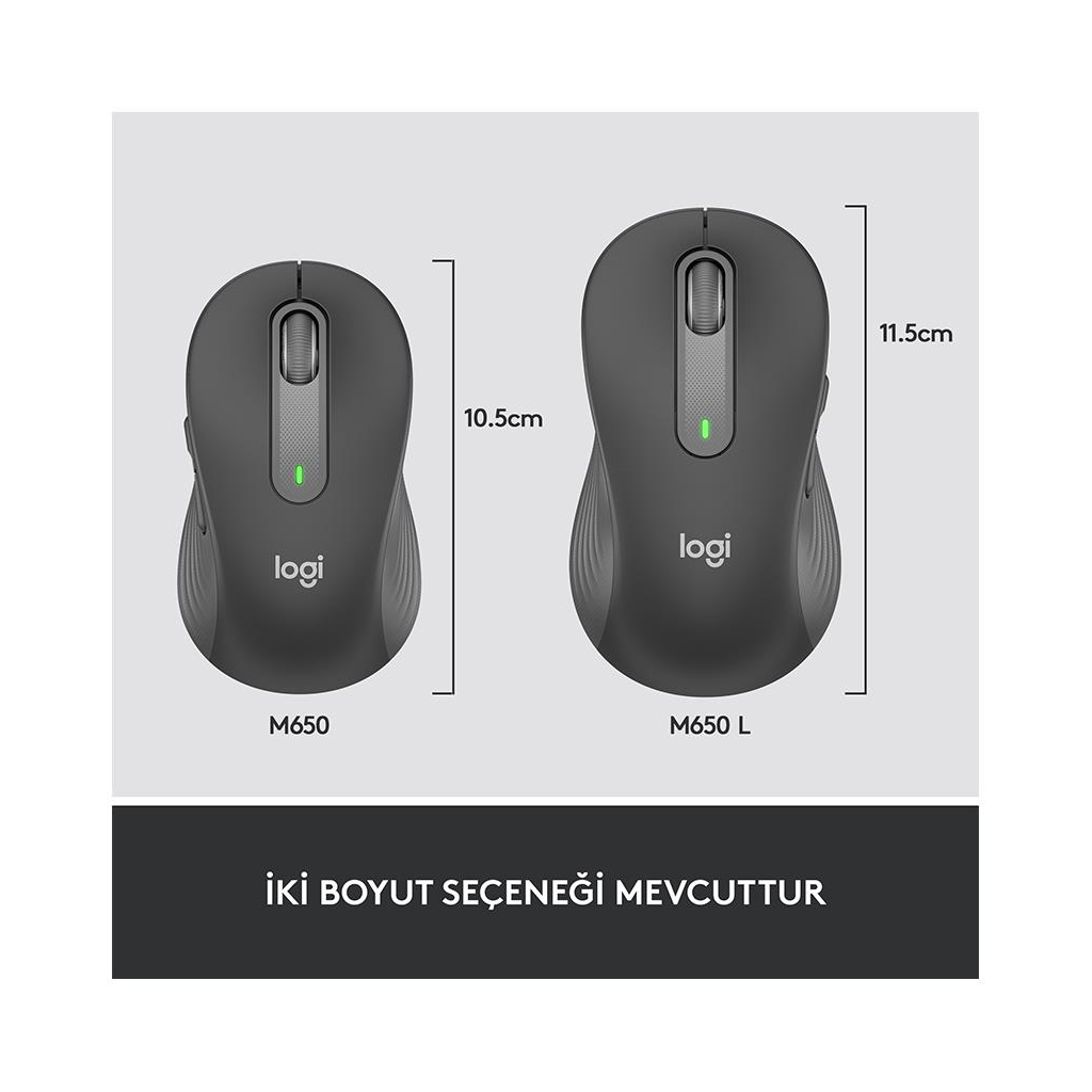 LOGITECH 910-006236, M650L Signature, Siyah, Sağ El, USB Nano 2,4G Kablosuz,4000dpi, Optik, 5 Tuşlu, 24ay Pil Ömrü, Sessiz Mouse