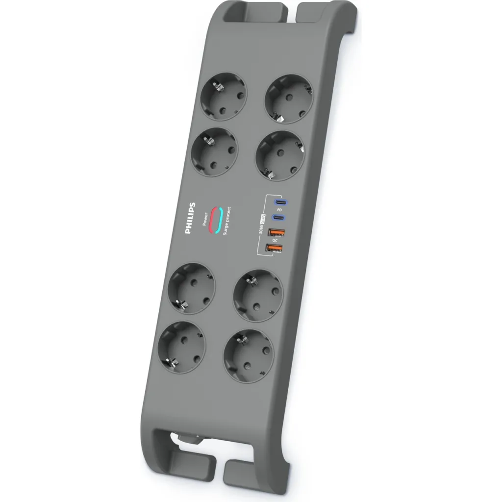 PHILIPS SPN8180GA/62, 8 Soket, Akım Korumalı Priz, 2400 Joules, 2Mt Kablo, 2xUsb-C PD 20W Hızlı Şarj, 2xUsb-A QC 18W, (G