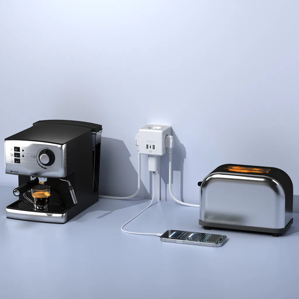 S-LINK PRZ04, 4 Soket, Akım Korumalı Priz, 1x Type-C, 2xUSB 5V, 2Mt Kablo, 306 Joule, Küp Tasarım (Beyaz)